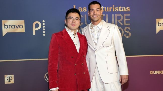 LOS ANGELES, CALIFORNIA - JULY 17: (L-R) Bowen Yang and Matt Rogers attend Las Culturistas Culture Awards at The Orpheum Theatre on July 17, 2025 in Los Angeles, California. (Photo by Maya Dehlin Spach/Getty Images)