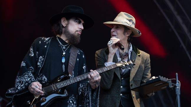 Dave Navarro (L) and Perry Farrell (R) of Jane's Addiction perform at Trinity College Park on June 28, 2024 in Dublin, Ireland. (Photo by Kieran Frost/Redferns)
