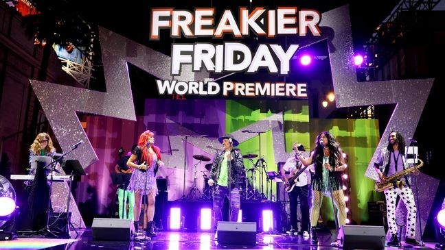 LOS ANGELES, CALIFORNIA - JULY 22: (L-R) Stephen Scarr, Tara Bonilla, Greg Scott, Michael Uhler, Skye Isaac and Randy Gist of The Red Hot Band perform onstage during the Freakier Friday Los Angeles Premiere at El Capitan Theatre in Los Angeles, California on July 22, 2025. (Photo by Rodin Eckenroth/Getty Images for Disney)
