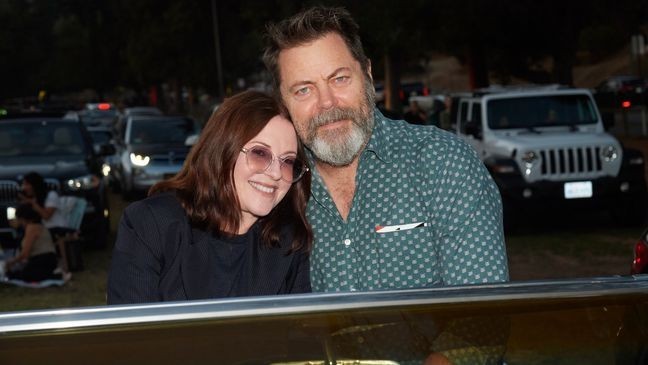 Nick Offerman's wife, Megan Mullally, appeared on this season of "The Righteous Gemstones." (Photo by Michael Buckner/Penske Media via Getty Images)