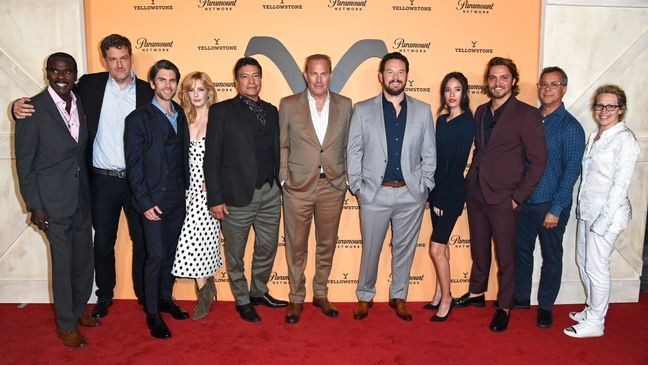 LOS ANGELES, CALIFORNIA - MAY 30: (L-R) Steven Williams, Keith Cox, Wes Bentley, Kelly Reilly, Gil Birmingham, Kevin Costner, Cole Hauser, Kelsey Chow, Luke Grimes, Kent Alterman and Sarah Levy attend Paramount Network's "Yellowstone" Season 2 Premiere Party at Lombardi House on May 30, 2019 in Los Angeles, California. (Photo by Frazer Harrison/Getty Images for Paramount Network)