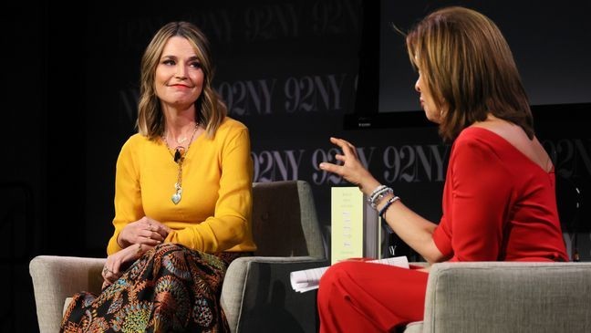 NEW YORK, NEW YORK - FEBRUARY 22: (L-R) Savannah Guthrie and Hoda Kotb speak onstage during Savannah Guthrie in Conversation with Hoda Kotb: Reflections on Faith at 92NY on February 22, 2024 in New York City. (Photo by Dia Dipasupil/Getty Images)