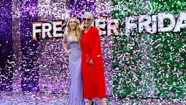 LONDON, ENGLAND - JULY 31: Lindsay Lohan and Jamie Lee Curtis attend the "Freakier Friday" UK premiere at Odeon Luxe Leicester Square on July 31, 2025 in London, England. (Photo by Stuart C. Wilson/Getty Images)
