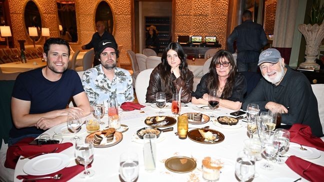 LAS VEGAS, NEVADA - SEPTEMBER 14: Jake Reiner, Nick Reiner, Romy Reiner, Michele Singer Reiner and Rob Reiner attend Four Sixes Ranch Steakhouse pop-up grand opening at Wynn Las Vegas on September 14, 2024 in Las Vegas, Nevada. (Photo by Denise Truscello/Getty Images for Wynn Las Vegas )
