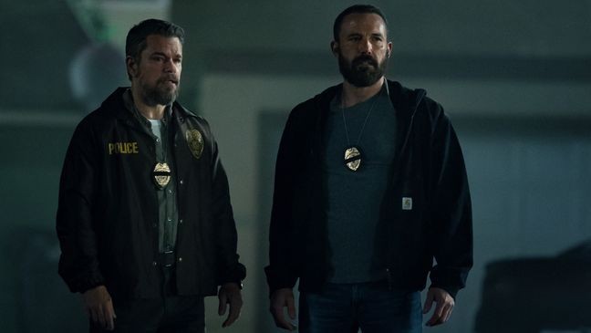 THE RIP. (L to R) Matt Damon as Lieutenant Dane Dumars and Ben Affleck as Det Sergeant J.D. Byrne  in The Rip. Cr. Warrick Page/Netflix © 2025.