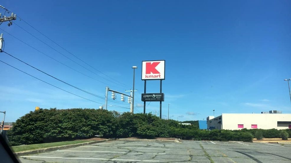 The sign for the last Kmart in Southern New England in Hyannis, pictured in July 2020 prior to this location permanently closing in 2021. (Nick Russo, WJAR){p}{/p}