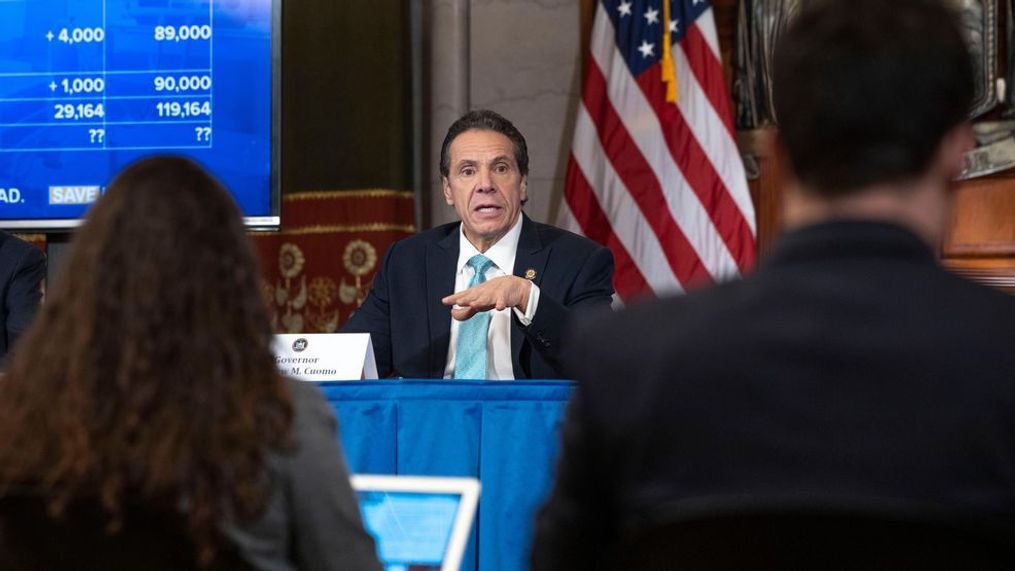 March 25, 2020 - Albany, NY - Governor Andrew M. Cuomo provides a coronavirus update during a press conference in the Red Room at the State Capitol in Albany. Earlier today, Governor Andrew M. Cuomo commended the thousands of mental health professionals in New York State who stepped up as volunteers to address people's mental health needs related to coronavirus.(Mike Groll/Office of Governor Andrew M. Cuomo)