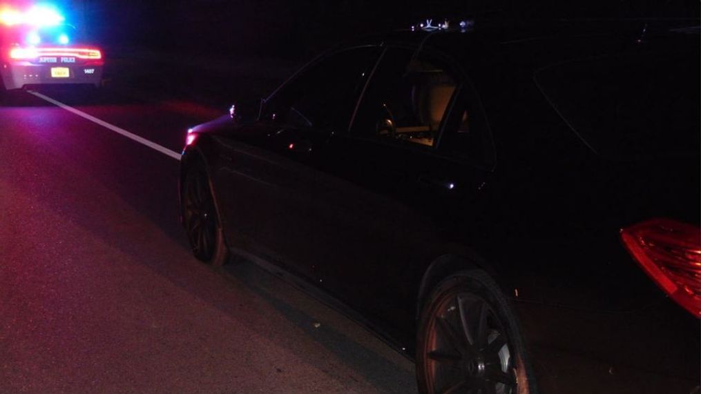 Photos show Tiger Woods' car on the side of the road in Jupiter, Fla. on the morning of his DUI arrest. (Jupiter Police Department)