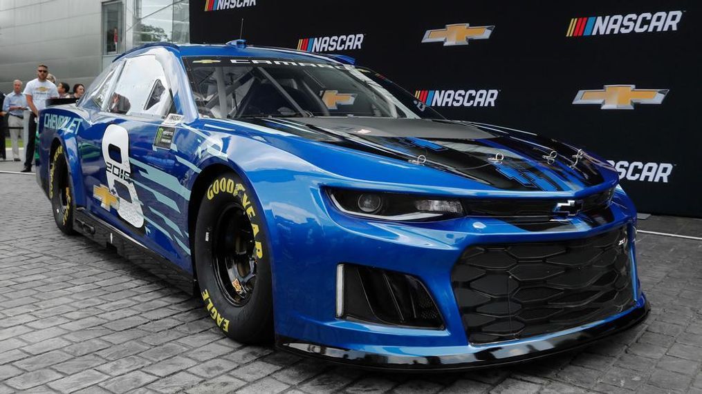 The 2018 Chevrolet Camaro ZL1 is introduced as a new race car for the Monster Energy NASCAR Cup Series during a news conference in Detroit, Thursday, Aug. 10, 2017. The new Camaro will make its on-track debut during the 2018 Daytona 500. (AP Photo/Paul Sancya)