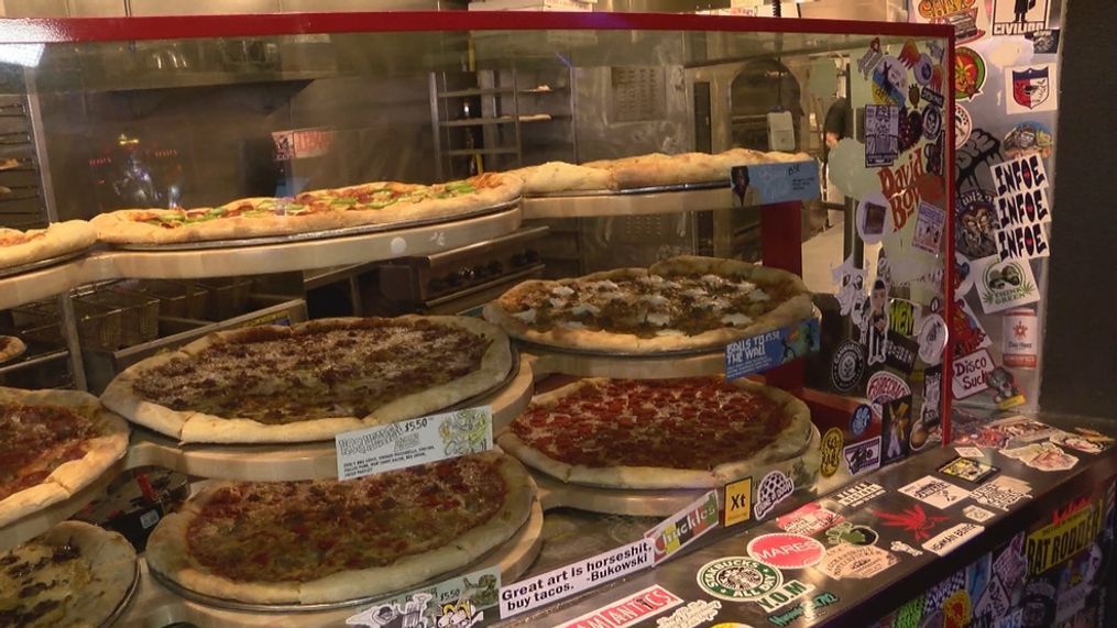 Evel Pie is offering grasshopper-topped pizza amid the Las Vegas invasion. (Corwin Hall/KSNV)