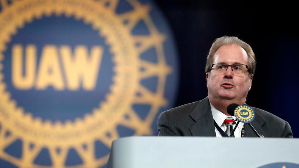 Gary Jones, president of the United Auto Workers union addresses delegates to the union's bargaining convention in Detroit, Monday, March 11, 2019 that it would raise weekly strike pay from $200 to $250 per week and $275 in January of next year. Jones warned automakers that the union is prepared to strike if it doesn't get its way in upcoming contract talks. The new union president says no one expects a strike but the UAW is prepared to walk out. (AP Photo/Carlos Osorio)