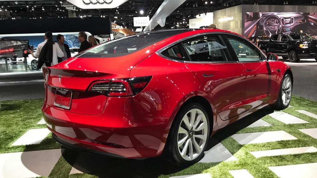 2017 Tesla Model 3 on display at the 2017 Los Angeles Auto Show (Sinclair Broadcast Group / Jill Ciminillo)