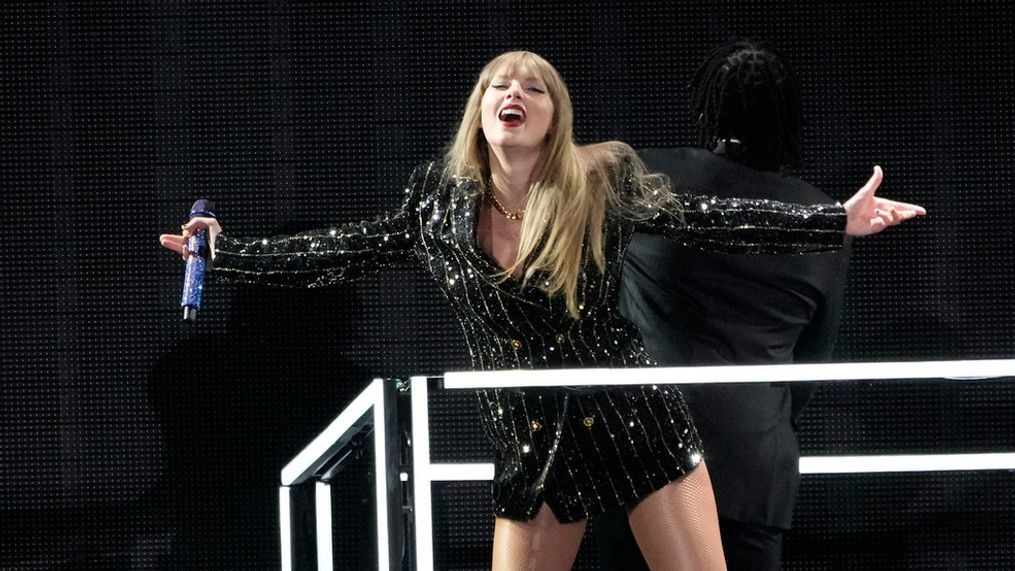 Taylor Swift performs during "The Eras Tour," Monday, Aug. 7, 2023, at SoFi Stadium in Los Angeles. (AP Photo/Chris Pizzello)