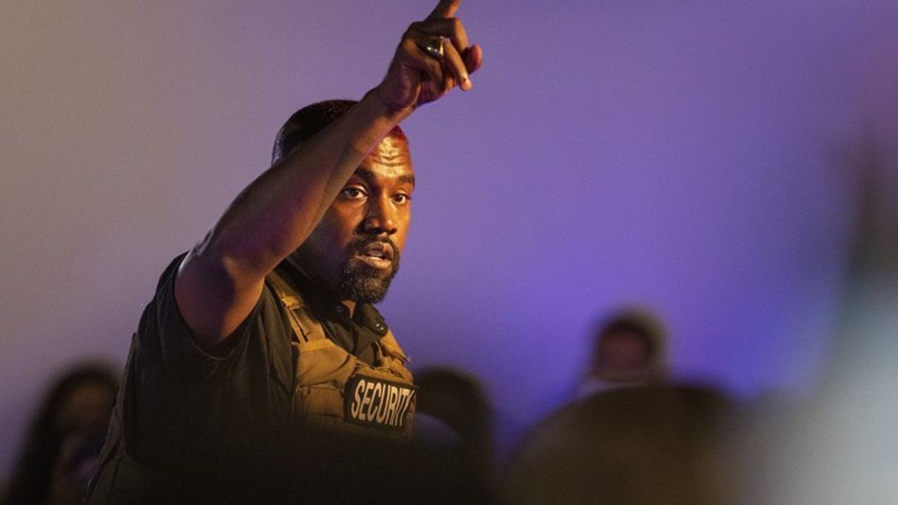 FILE - In this Sunday, July 19, 2020, file photo, Kanye West makes his first presidential campaign appearance, in North Charleston, S.C.{&nbsp;} (Lauren Petracca Ipetracca/The Post And Courier via AP, File)