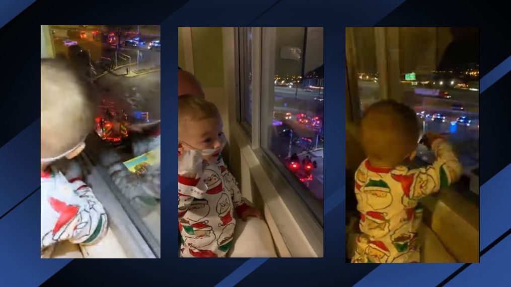 Cade Howell, 2, waves at Santa from his room at Charleston Area Medical Center Women and Children's Hospital. (Photos Courtesy of Brooke Howell)