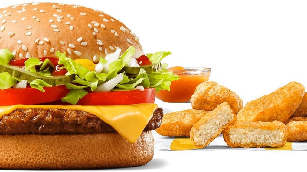 FILE - This image released by McDonald’s shows the McPlant plant-based burger and and the new plant-based McPlant Nuggets. (McDonald’s via AP)