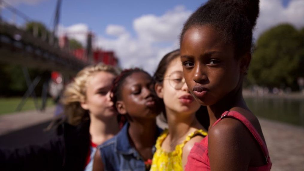 FILE - This image released by Netflix shows the cast of the coming-of-age film "Cuties." (Netflix via AP, File)