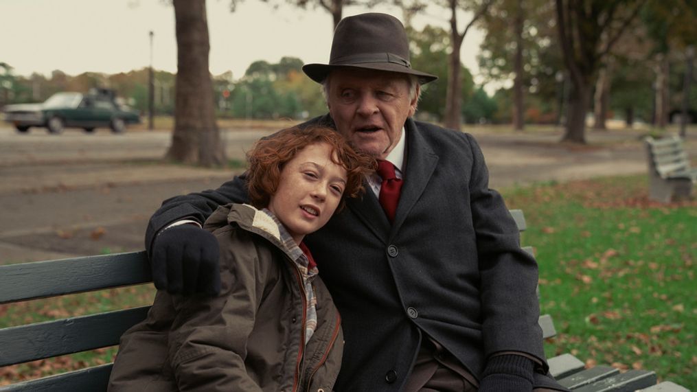 (L to R) Michael Banks Repeta as "Paul Graff" and Anthony Hopkins as "Grandpa Aaron Rabinowitz" in director James Gray's ARMAGEDDON TIME, a Focus Features release. Courtesy of Anne Joyce / Focus Features