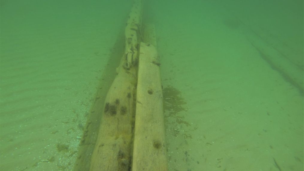 Kevin Ailes believes what he's found is the keel and part of the ribs of the Milwaukie. Dimensions of the wreckage are consistent with the 113-foot-long schooner. (Photo: Kevin Ailes via WWMT)