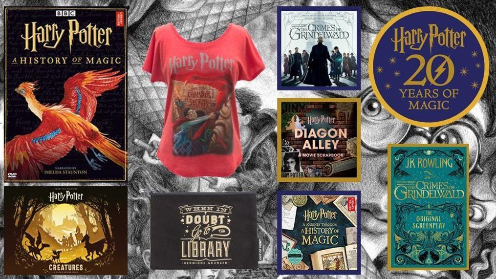 2018 sees the Wizarding World of Harry Potter celebrating its 20th anniversary and the release of a new film, "Fantastic Beasts: The Crimes of Grindelwald."{&nbsp;}(Photo: Scholastic, Out of Print Clothing, Insight Editions, Candlewick, British Library, WaterTower Music)