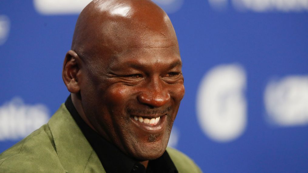 FILE - In this Jan. 24, 2020 file photo, former basketball superstar Michael Jordan speaks during a news conference ahead of NBA basketball game between Charlotte Hornets and Milwaukee Bucks in Paris. (AP Photo/Thibault Camus, File)