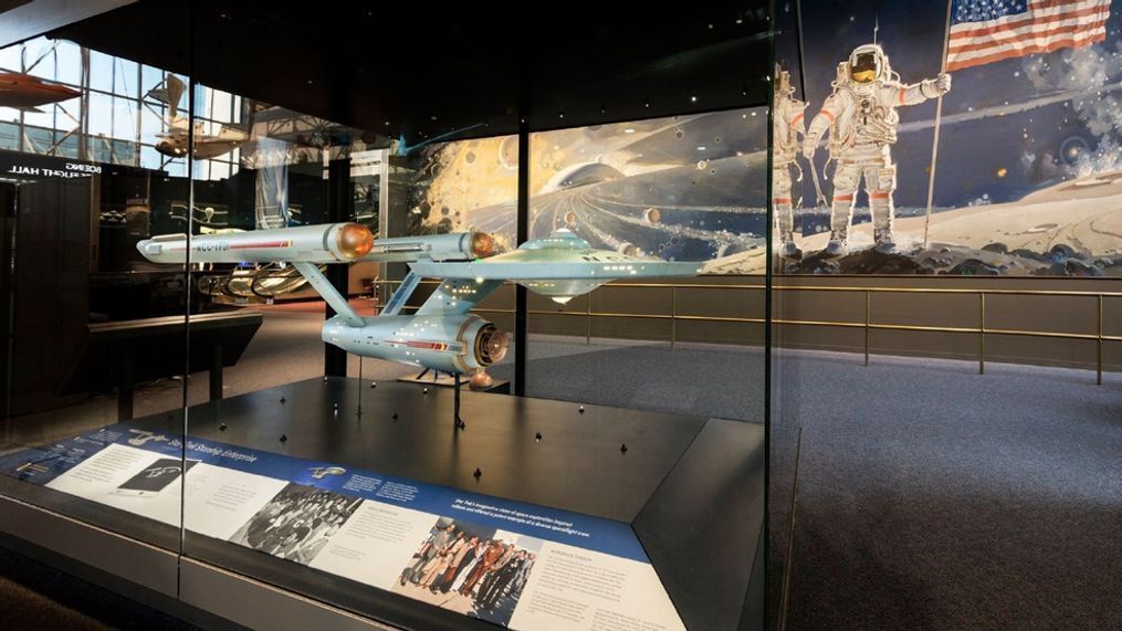 The restored starship Enterprise is now on display in the Boeing Milestones of Flight Hall at the National Air and Space Museum. (National Air and Space Museum/Facebook)