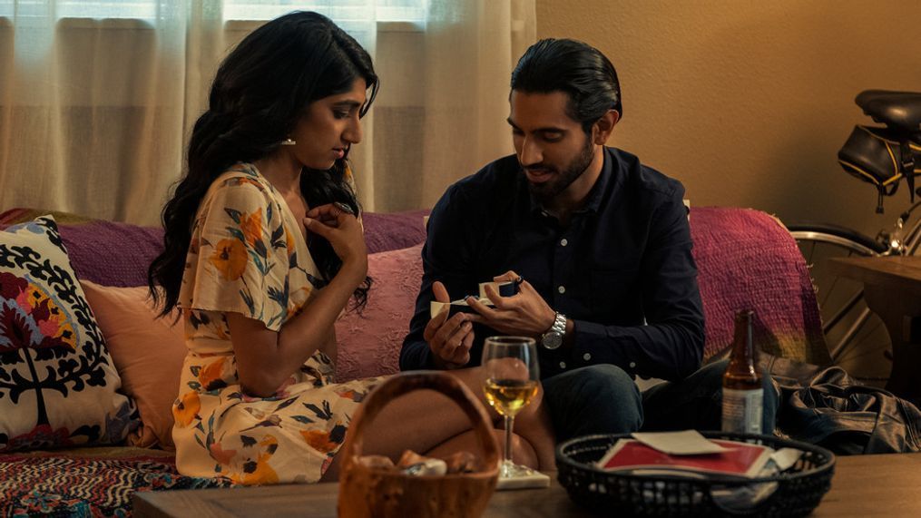 Sunita Mani as Pallavi and Omar Maskati as Sandeep in EVIL EYE (Photo: Amazon Studios)