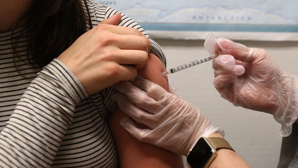 FILE- Simone Groper receives a flu shot at a Walgreens phramacy on January 22, 2018 in San Francisco, California.{&nbsp;} (Photo by Justin Sullivan/Getty Images)