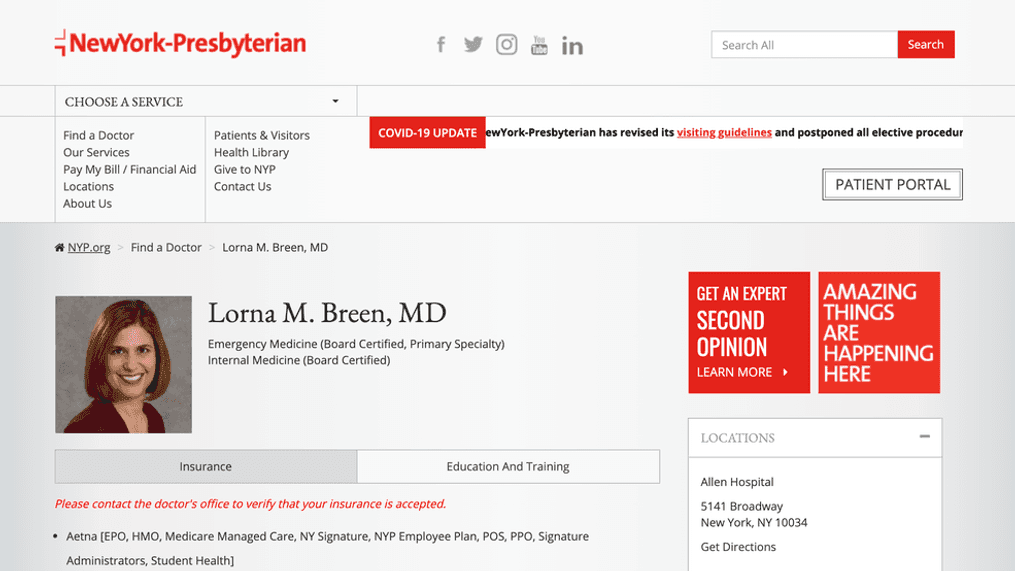 Dr. Lorna Breen (Screenshot of NewYork-Presbyterian Hospital)