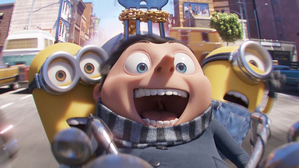 (From left) Minion Kevin, Gru (Steve Carell) and Minion Stuart in Illumination's Minions: The Rise of Gru, directed by Kyle Balda. (Photo: Universal Studios)