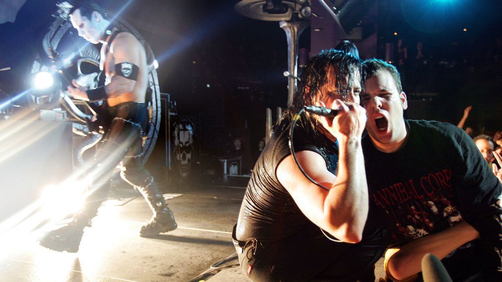 Glenn Danzig (C) and Doyle von Frankenstein (L) of punk band The Misfits perform onstage at Spirit March 1, 2005 in New York City.  (Photo by Scott Gries/Getty Images)