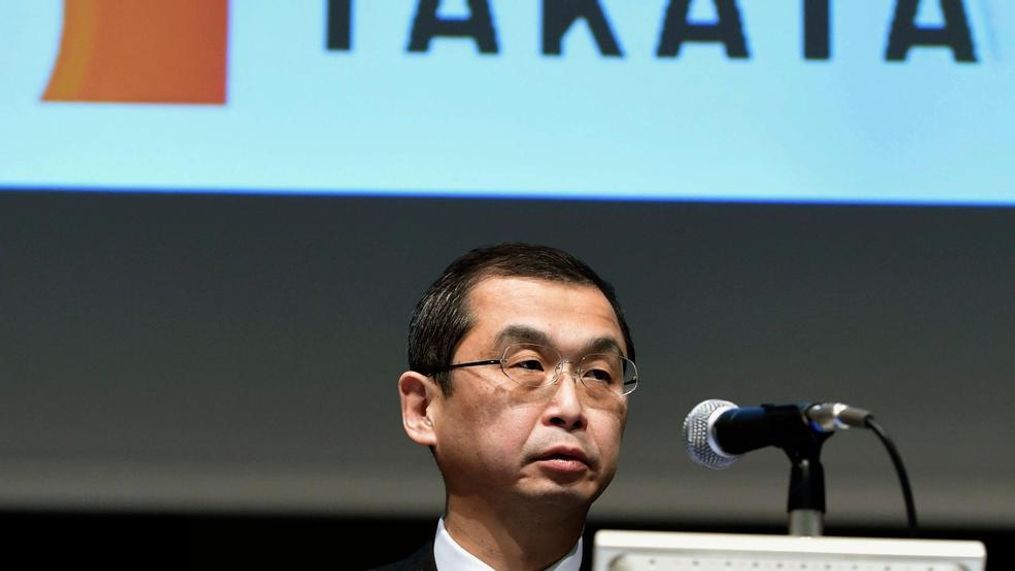 In this Nov. 4, 2015 file photo, Shigehisa Takada, president and CEO of Japanese parts supplier Takata Corp., attends a press conference in Tokyo. Takata Corp., the Japanese air bag maker embroiled in a massive recall, says the acquisition by U.S. mobility safety company Key Safety Systems has been completed, and the president resigned. Takata President Takada said Thursday, April 12, 2018, in a statement he has resigned as president and chairman, replaced by Yoichiro Nomura, chief financial officer, effective Wednesday. (Kyodo News via AP)