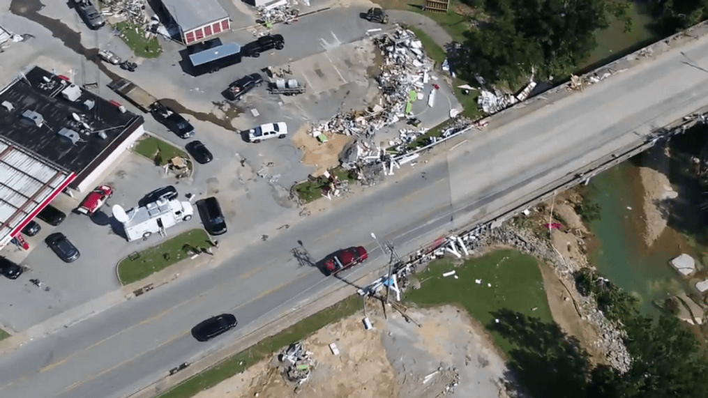 Flood damage in Humphreys County (FOX 17 News SkyEye Drone Image)