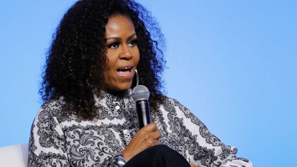 FILE - In this Dec. 12, 2019, file photo, former U.S. fist lady Michelle Obama speaks during an event for Obama Foundation in Kuala Lumpur, Malaysia. (AP Photo/Vincent Thian, File)