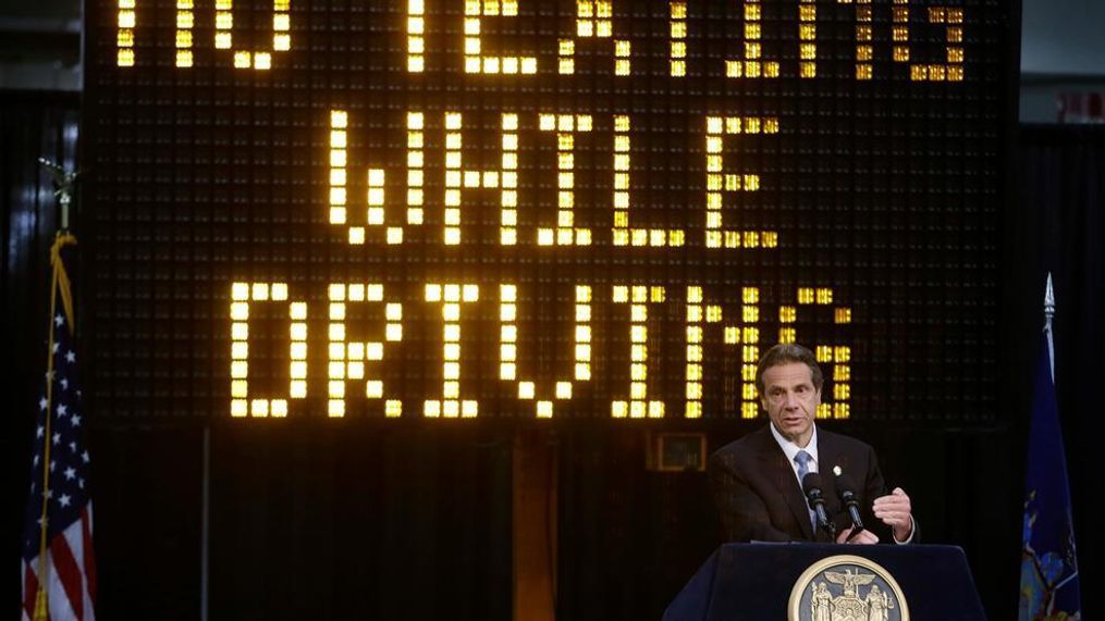 In this May 31, 2013, file photo, New York Gov. Andrew Cuomo speaks during a news conference to announce the increase in penalties for texting while driving in New York. New York state is set to study the use of a device known as the “textalyzer” that would allow police to determine whether a motorist involved in a serious crash was texting while driving. Cuomo announced Wednesday, July 26, 2017, that he would direct the Governor’s Traffic Safety Committee to examine the technology, as well as the privacy and constitutional questions it could raise. (AP Photo/Frank Franklin II, File)