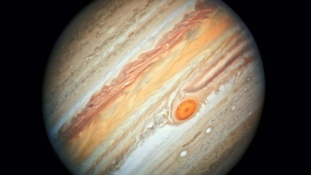 This photo of Jupiter, taken from the Hubble Space Telescope on June 27, 2019, features the Great Red Spot, a storm the size of Earth that has been raging for hundreds of years. Credits: NASA, ESA, A. Simon (Goddard Space Flight Center), and M.H. Wong (University of California, Berkeley)