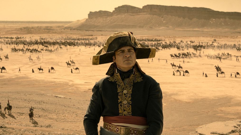 This image released by Apple TV+ shows Joaquin Phoenix in a scene from "Napoleon." (Apple TV+ via AP)