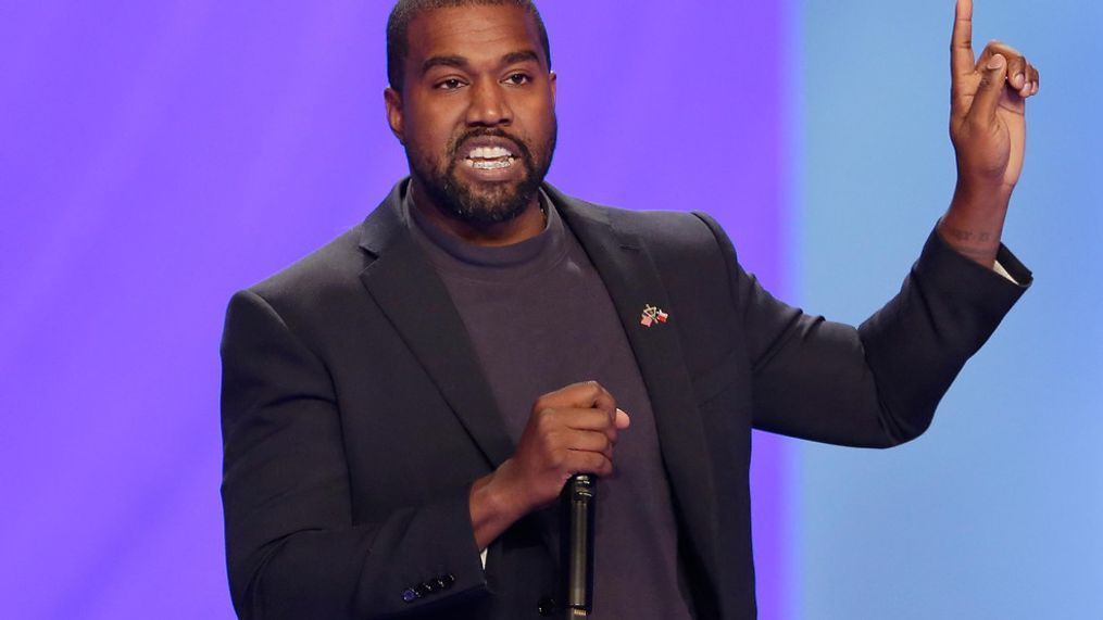 FILE - In this Nov. 17, 2019 file photo Kanye West answers questions from Sr. pastor Joel Osteen during the 11 am service at Lakewood Church, in Houston. West has been denied a permit to build an amphitheater on his ranch in Wyoming. The Park County Planning and Zoning Commission made the decision Tuesday, Nov.19, 2019, after the rapper changed his plans for the structure near Cody. West told county officials he now wants to include residential space. (AP Photo/Michael Wyke,File)