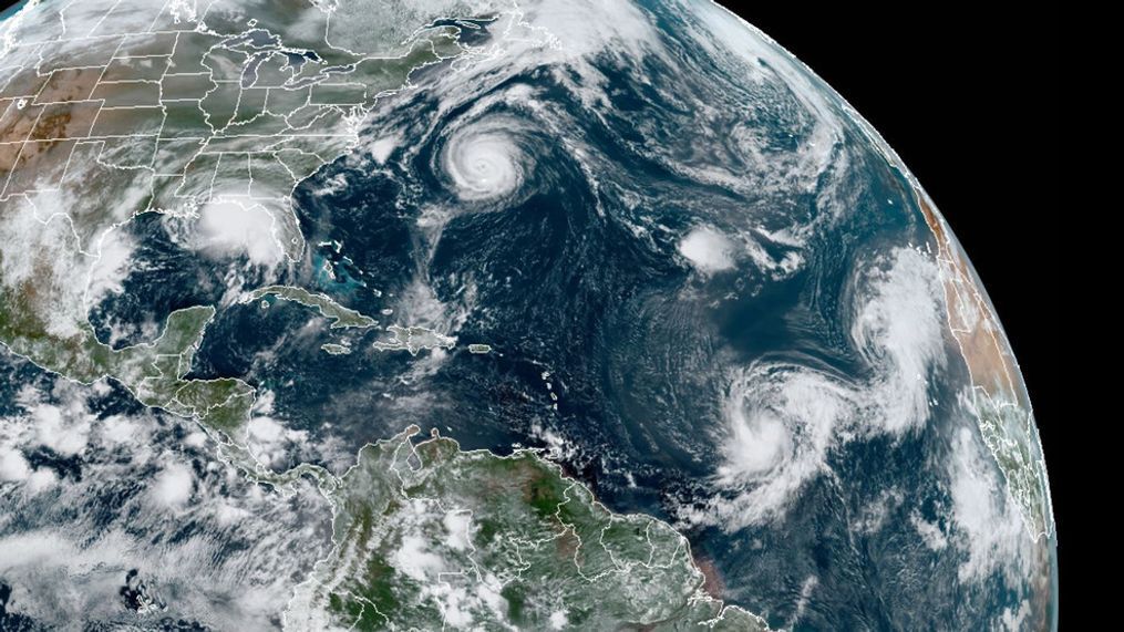 GOES-16 Satellite image shows Hurricane Sally near Florida along with Tropical Storms Paulette, Rena, Teddy and Vicky. (NOAA Image)