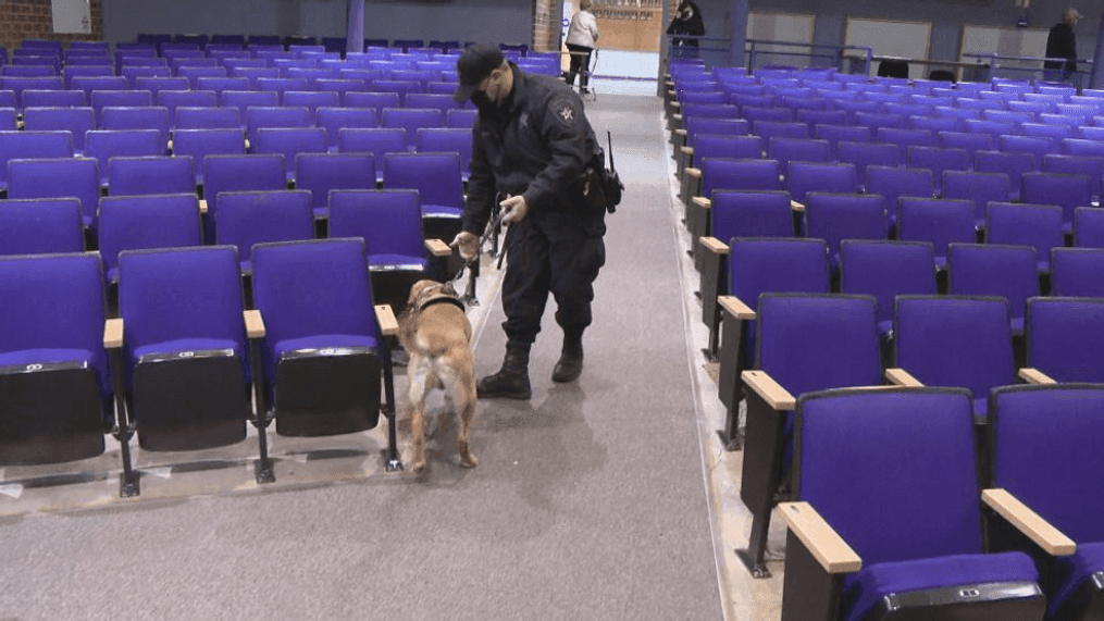 Dogs searching for signs COVID-19 at a school in Bristol County, Massachusetts. (Photo: WJAR)