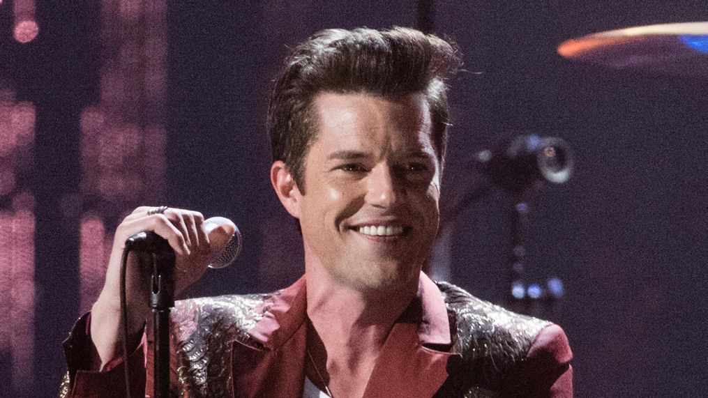 FILE - This April 14, 2018 file photo shows Brandon Flowers performing at the 2018 Rock and Roll Hall of Fame Induction Ceremony in Cleveland. (Photo by Michael Zorn/Invision/AP, File)