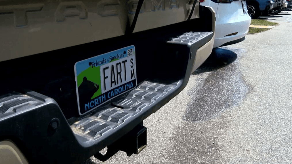 March 13, 2022 - An Asheville woman's clash with North Carolina's Department of Motor Vehicles to keep her custom license plate, which reads "FART," may have stalled as a group behind the effort to help her keep it met Sunday, March 13 at an Asheville park.  (Photo credit: WLOS Staff)