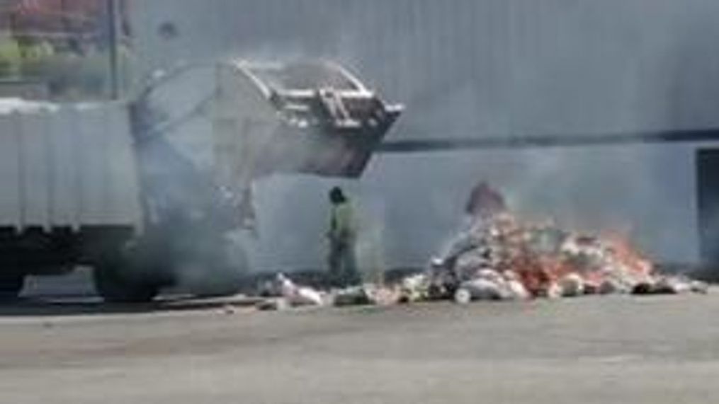 'The things you see at work:' Video shows flaming trash dumped at fire department (Credit: Hailee Wood via ChimeIn)