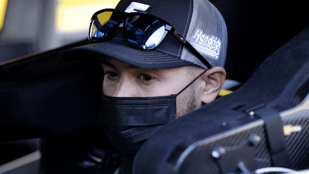 DAYTONA BEACH, FLORIDA - FEBRUARY 10: Kyle Larson, driver of the #5 Nations Guard Chevrolet, waits in his car in the garage area during practice for the NASCAR Cup Series 63rd Annual Daytona 500 at Daytona International Speedway on February 10, 2021 in Daytona Beach, Florida. (Photo by Chris Graythen/Getty Images)