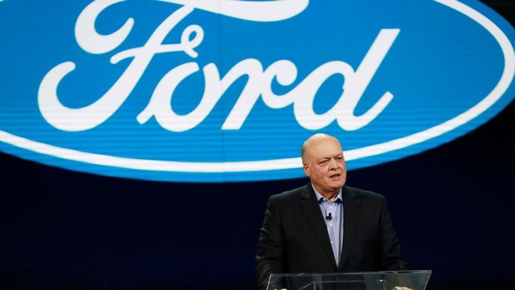 In this Jan. 14, 2018, file photo Ford President and CEO Jim Hackett prepares to address the media at the North American International Auto Show in Detroit. (AP Photo/Carlos Osorio, File)