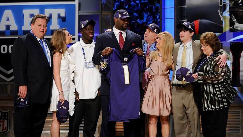 NEW YORK - APRIL 25:  Baltimore Ravens #23 draft pick Michael Oher poses for a photograph with his family at Radio City Music Hall for the 2009 NFL Draft on April 25, 2009 in New York City  (Photo by Jeff Zelevansky/Getty Images)