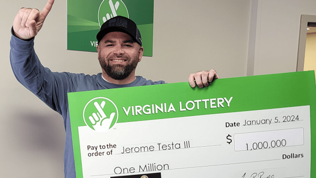 Jerome Testa{&nbsp;}was vacationing with his wife when "he went online to check the winning numbers [and] that's how he found out his ticket was one of five $1 million winners," Jan. 23, 2024. (Virginia Lottery)