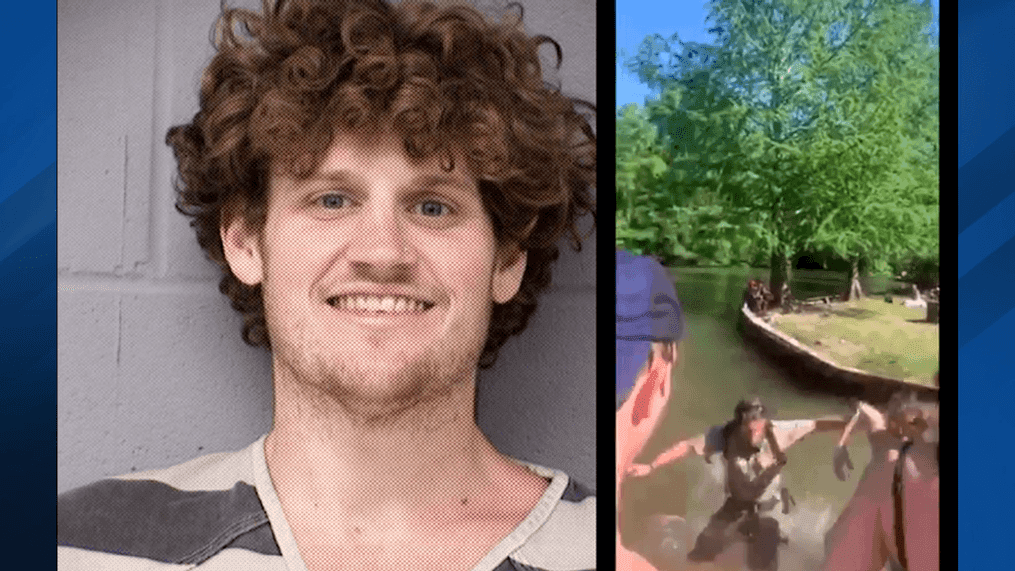 Brandon Hicks is accused of pushing an Austin Park Ranger into the water (Photo: Austin Police Department, video provided){p}{/p}