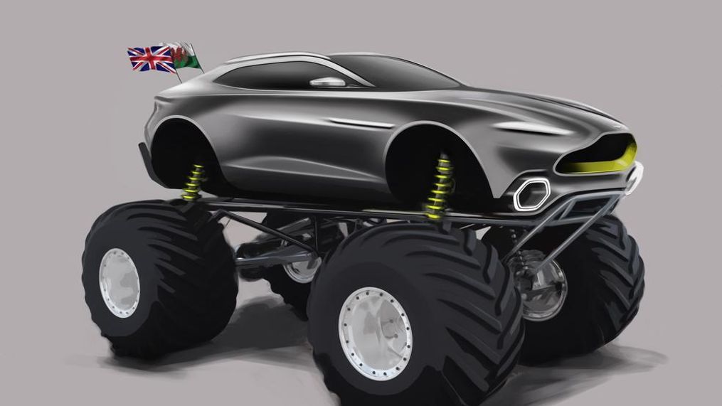 For April 1, 2018, Aston Martin revealed a monster truck based on its upcoming DBX SUV called "Project Sparta." (Image courtesy of Aston Martin)