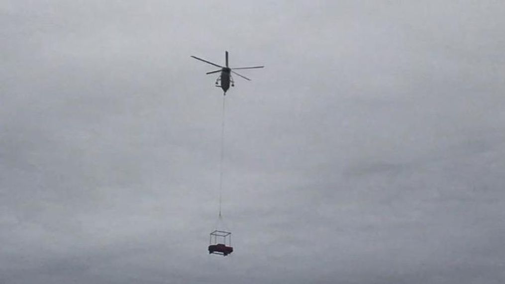 The 2019 Chevrolet Silverado made a flashy debut at the Texas Motor Speedway via helicopter. (Sinclair Broadcast Group / Jill Ciminillo)